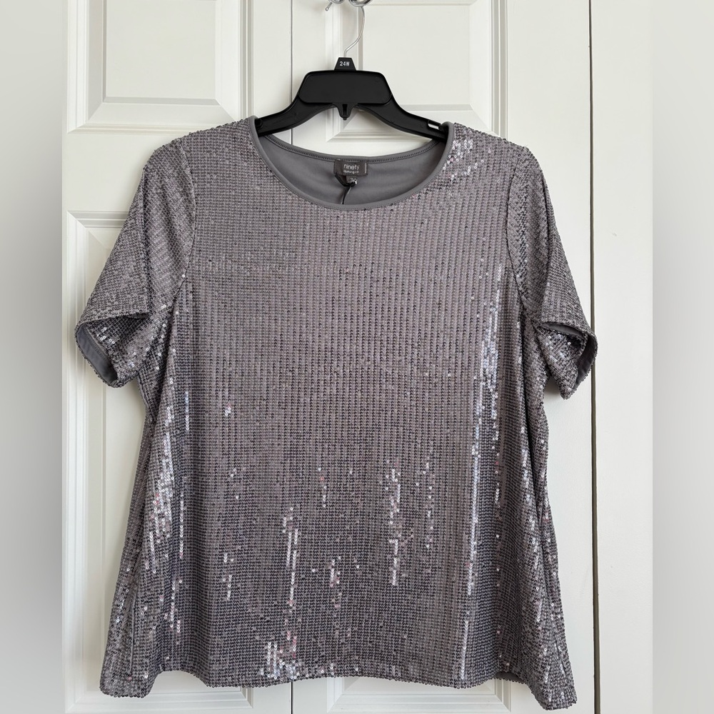 Ninety Silver Sequin Short-Sleeve Women's Top